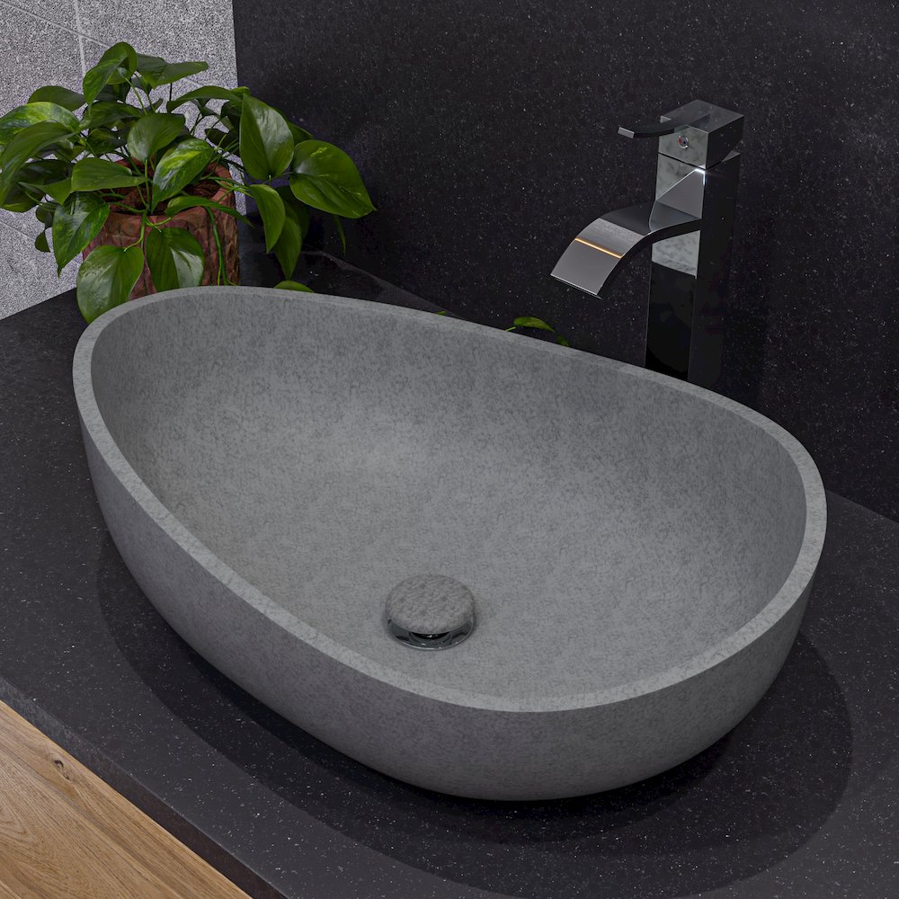 23" Solid Concrete Wavy Oval Above Mount Vessel Sink. Picture 2