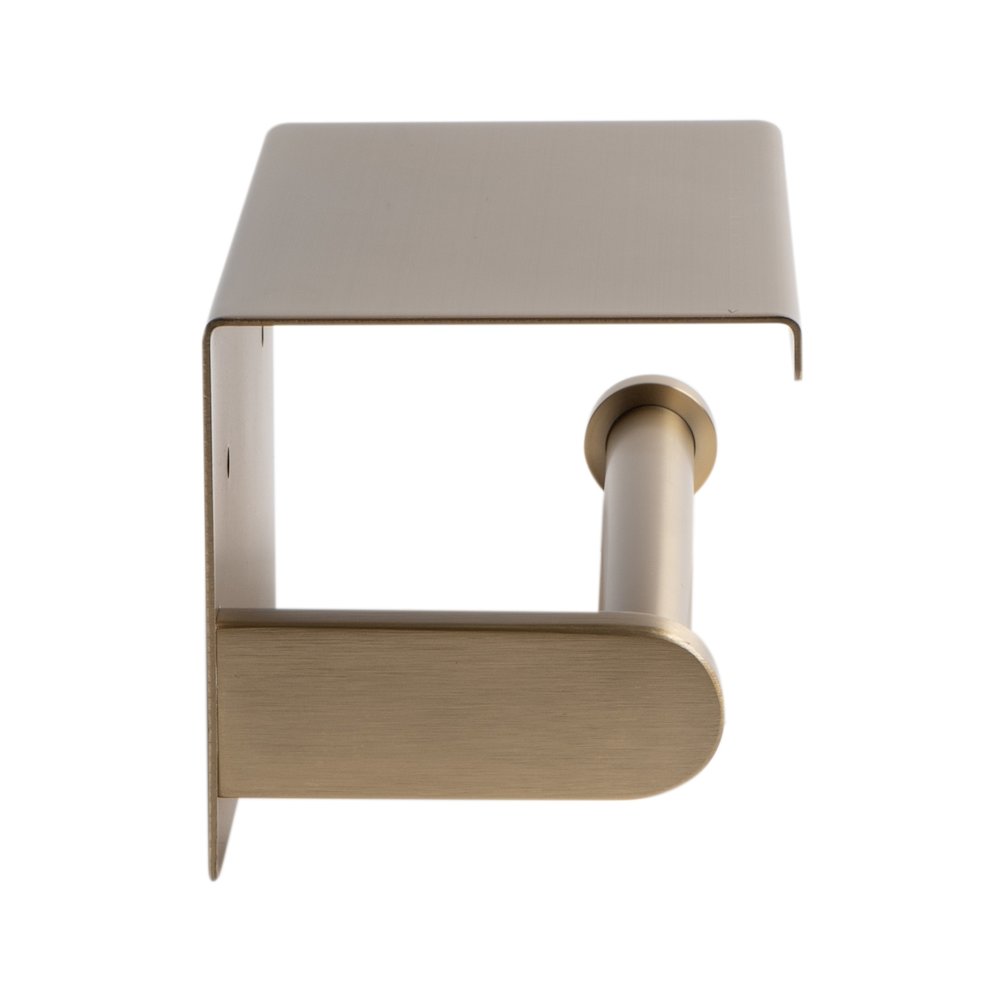 ALFI brand Brushed Gold PVD Stainless Steel Toilet Paper Holder with Shelf. Picture 5