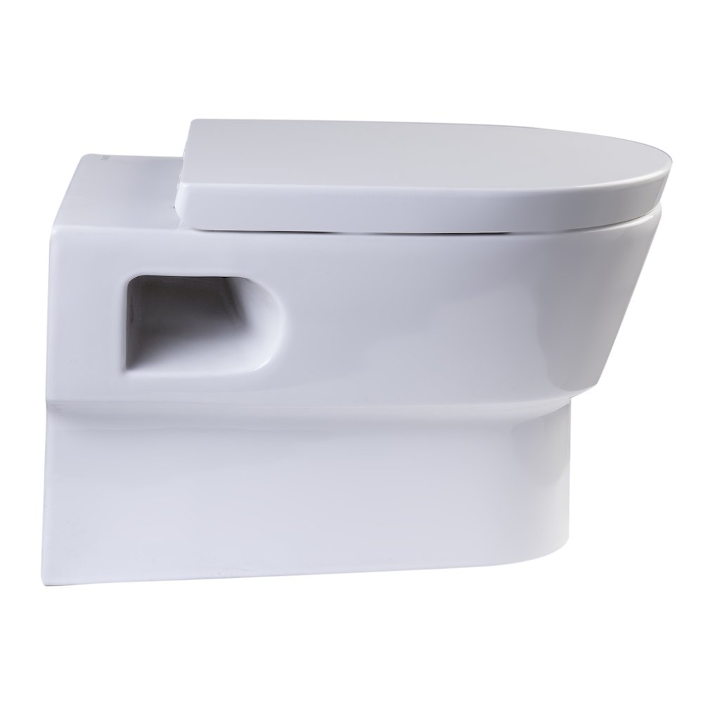 Round Modern Wall Mount Dual Flush Toilet Bowl. Picture 6