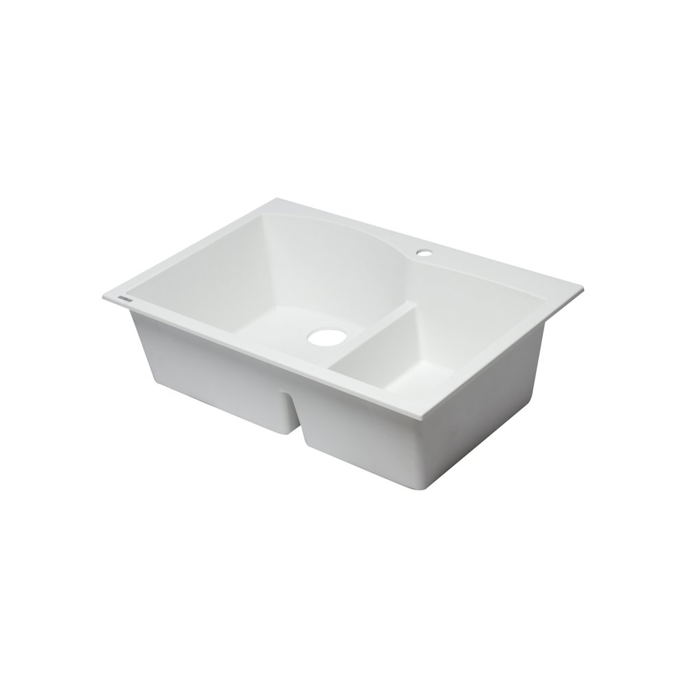 White 33" Double Bowl Drop In Granite Composite Kitchen Sink. Picture 8