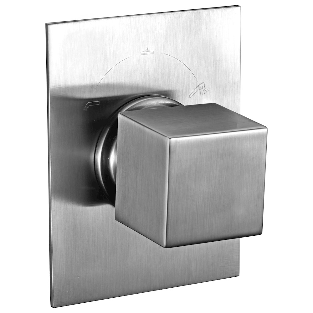 Brushed Nickel Modern Square 3 Way Shower Diverter. Picture 1