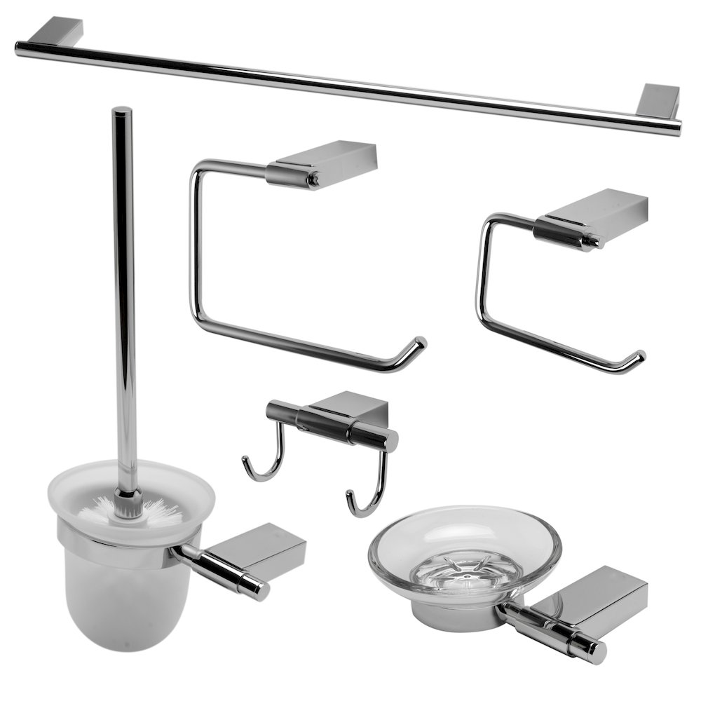 Polished Chrome 6 Piece Matching Bathroom Accessory Set. Picture 1