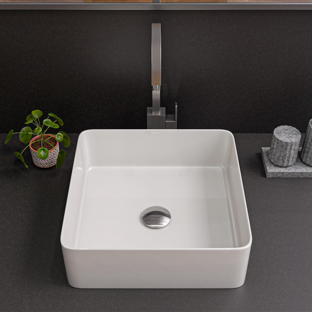 White 16" Modern Square Above Mount Ceramic Sink. Picture 3