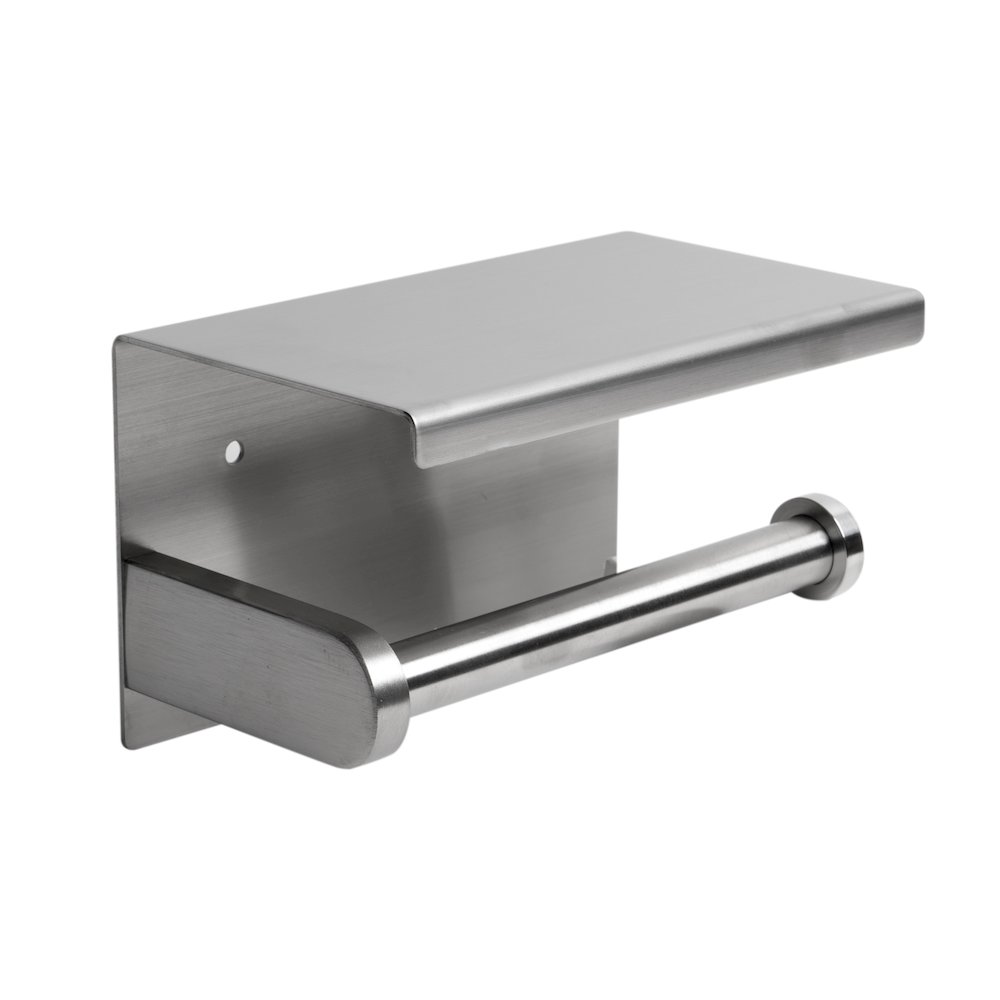 ALFI brand Brushed Stainless Steel Toilet Paper Holder with Shelf. Picture 3