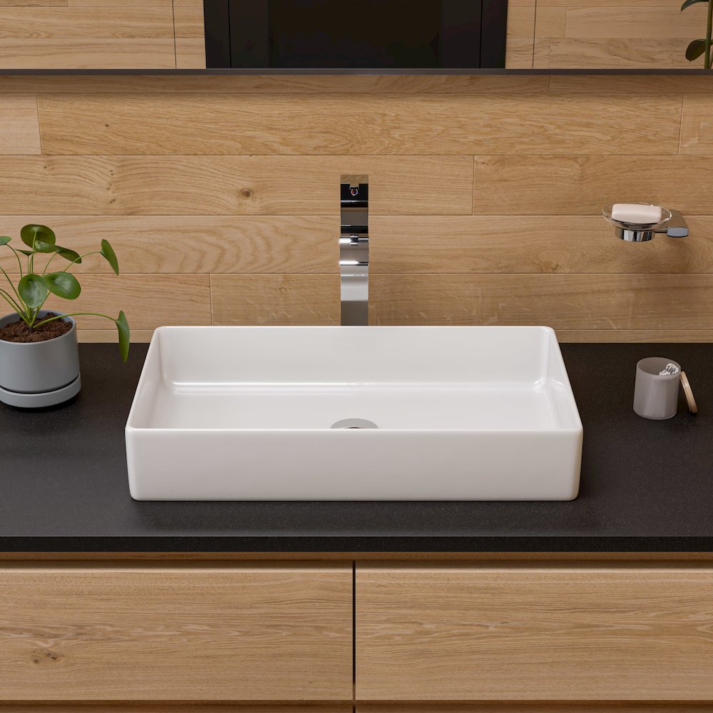 White 24" Modern Rectangular Above Mount Ceramic Sink. Picture 3