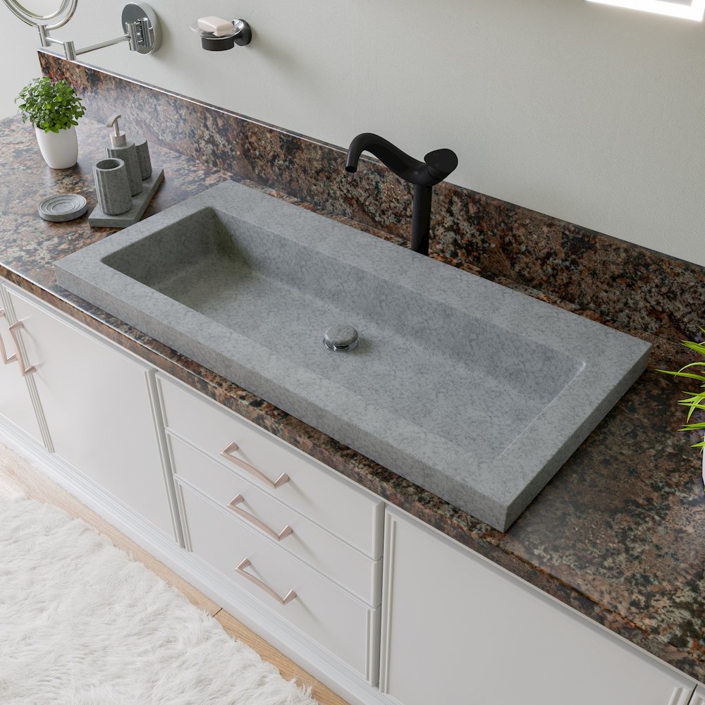 5 Piece Solid Concrete Gray Matte Bathroom Accessory Set. Picture 9