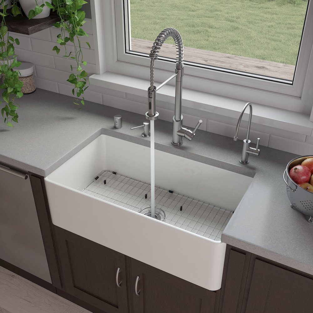 33" White Thin Wall Single Bowl Smooth Apron Fireclay Kitchen Farm Sink. Picture 2