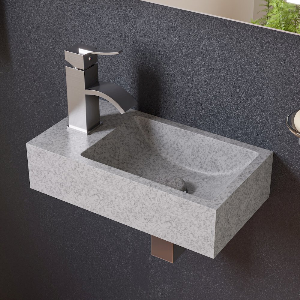 16" Small Rectangular Solid Concrete Gray Matte Wall Mounted Bathroom Sink. Picture 2