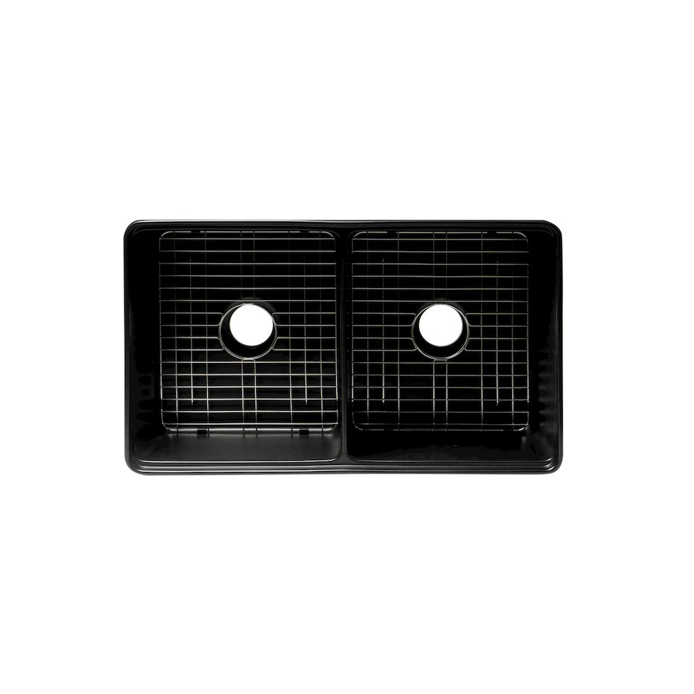 Black Matte Workstation 33" x 20" Double Bowl Step Rim Fireclay Farm Sink. Picture 6