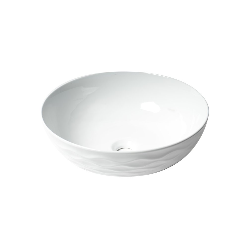 White 17" Decorative Round Vessel Above Mount Ceramic Sink. Picture 1