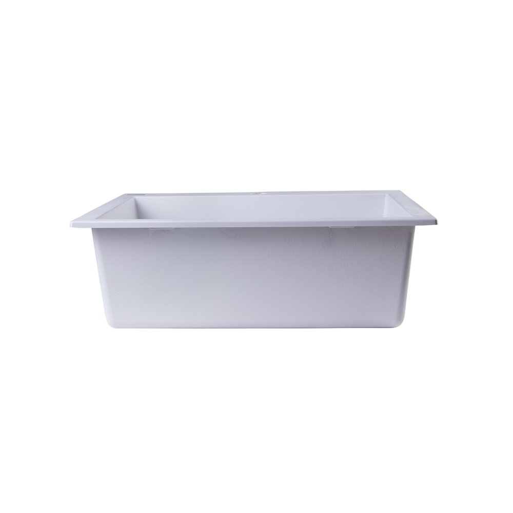 White 24" Drop-In Single Bowl Granite Composite Kitchen Sink. Picture 6