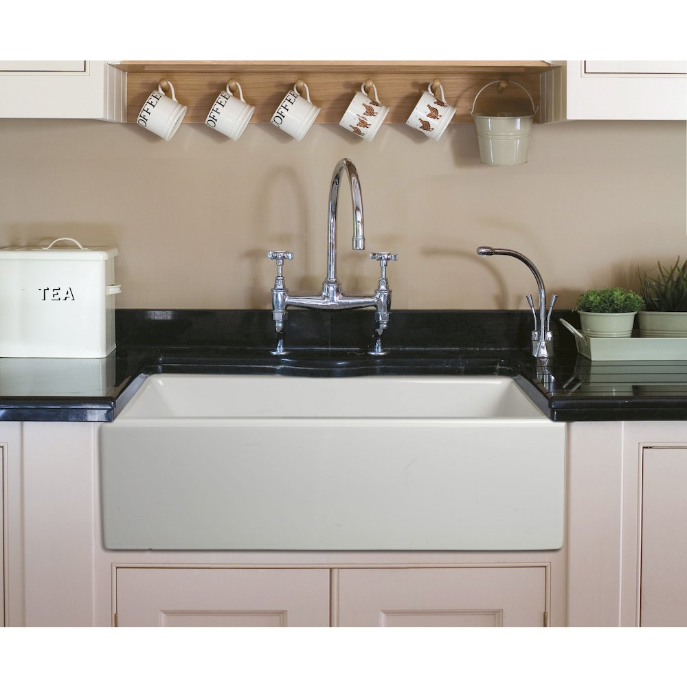 30 inch White Reversible Smooth / Fluted Single Bowl Fireclay Farm Sink. Picture 4
