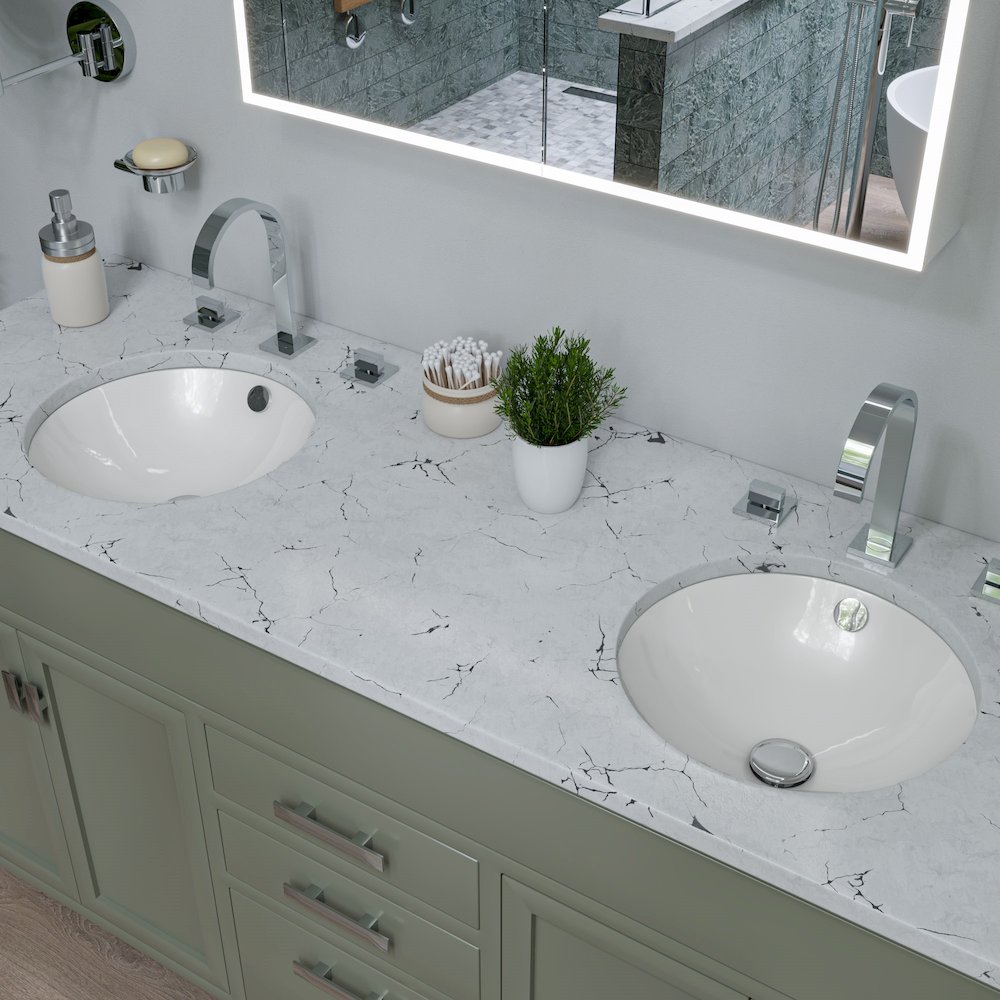 White 17" Round Undermount Ceramic Sink. Picture 3