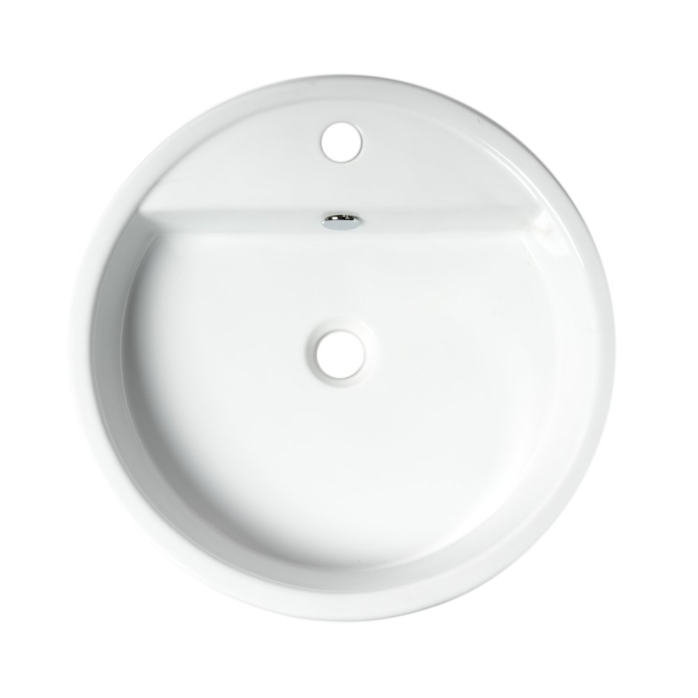 White 19" Round Semi Recessed Ceramic Sink with Faucet Hole. Picture 7