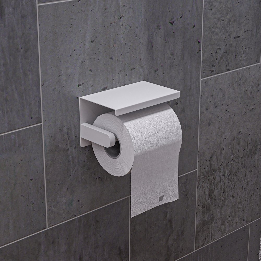 ALFI brand White Matte Stainless Steel Toilet Paper Holder with Shelf. Picture 2