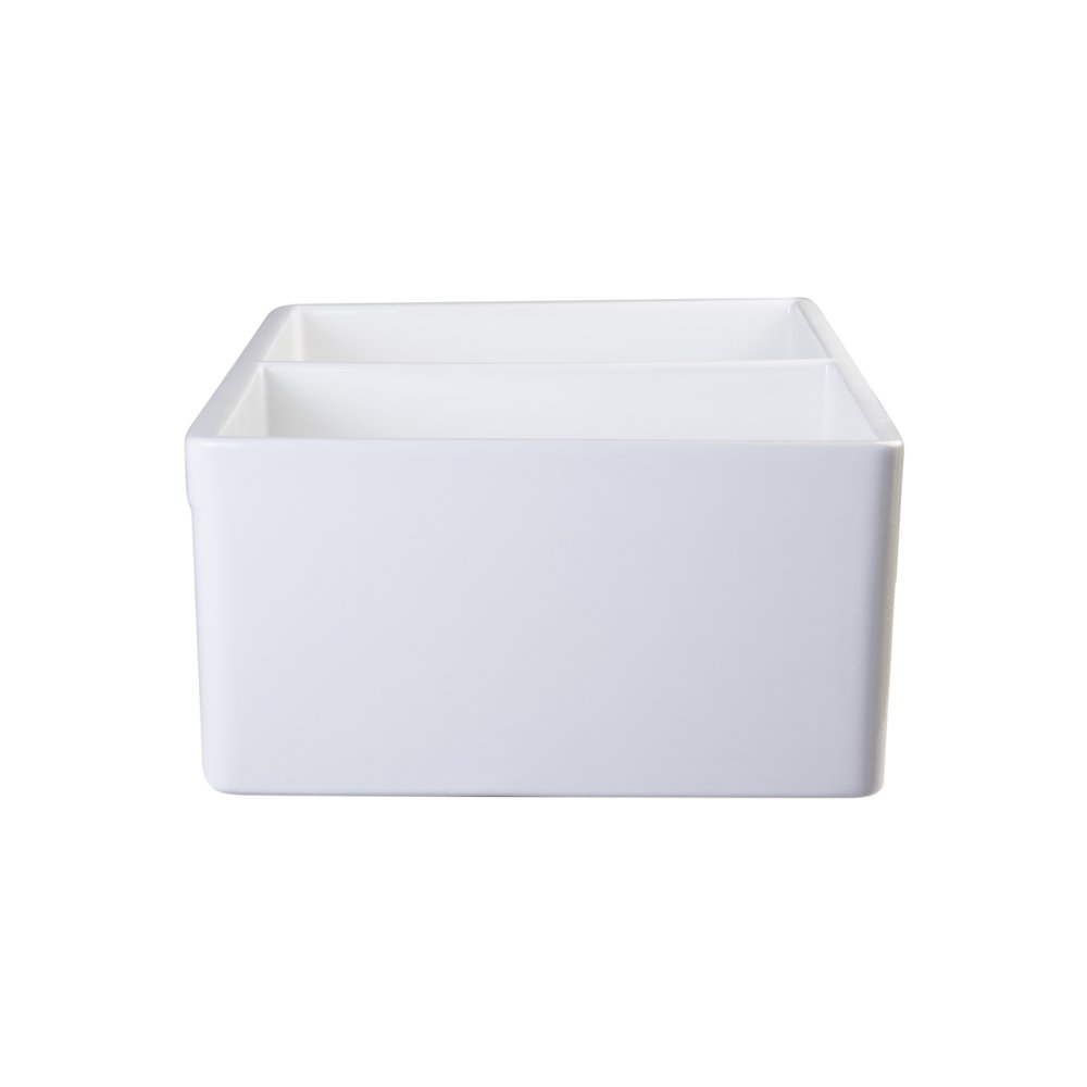 White 32" Fluted Apron Double Bowl Fireclay Farmhouse Kitchen Sink. Picture 8