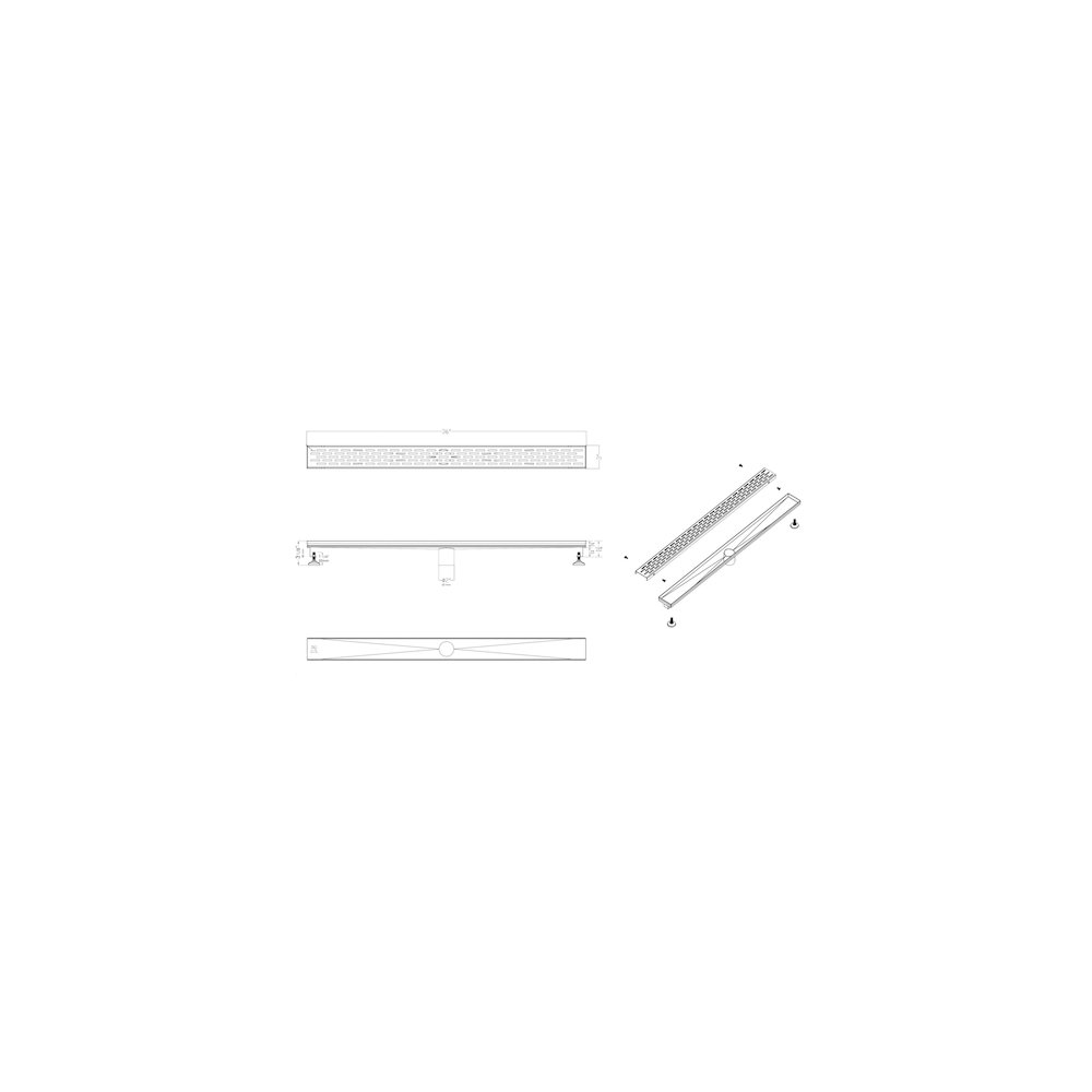 36" Black Matte Stainless Steel Linear Shower Drain with Groove Holes. Picture 9