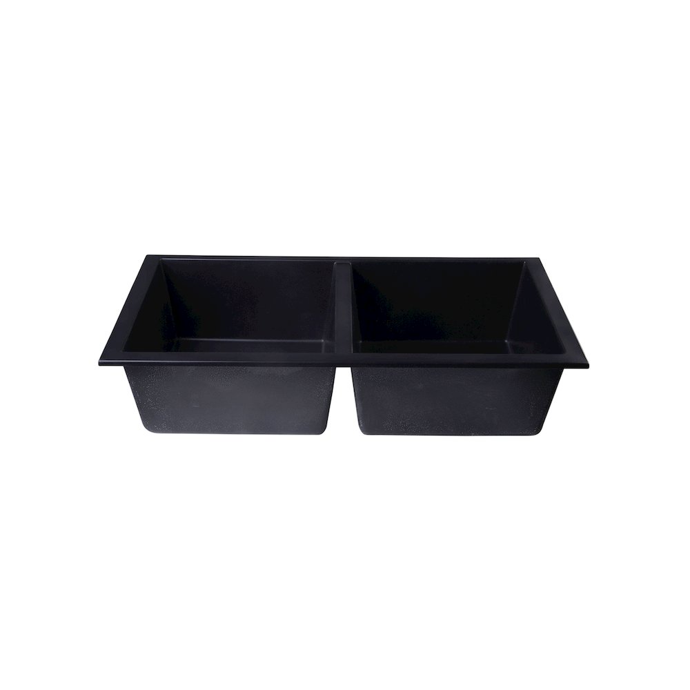 Black 34" Undermount Double Bowl Granite Composite Kitchen Sink. Picture 4