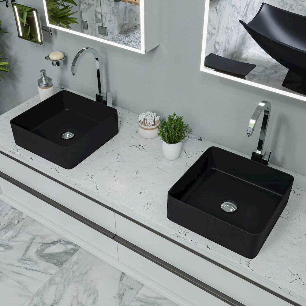 Black Matte 16" Modern Square Above Mount Ceramic Sink. Picture 5