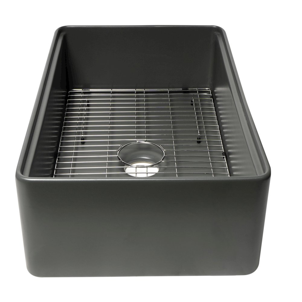 Grey Matte Workstation 33" x 20" Single Bowl Step Rim Fireclay Farm Sink. Picture 6
