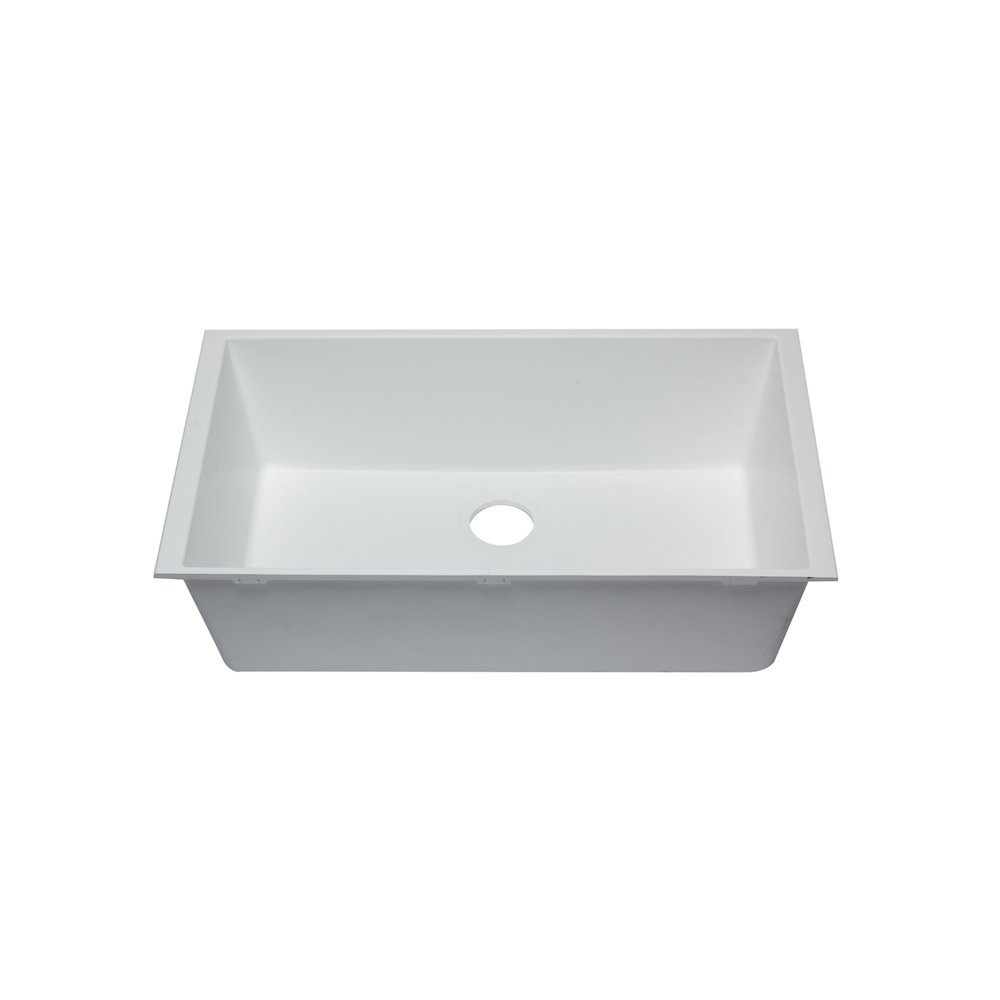White 33" Single Bowl Undermount Granite Composite Kitchen Sink. Picture 4
