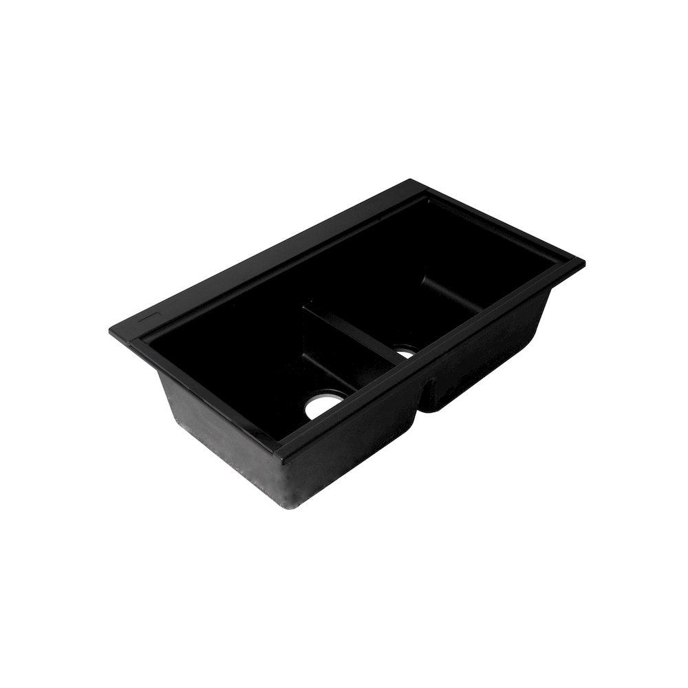 Black 33" Granite Composite Workstation Step Rim Double Bowl Undermount Sink. Picture 5