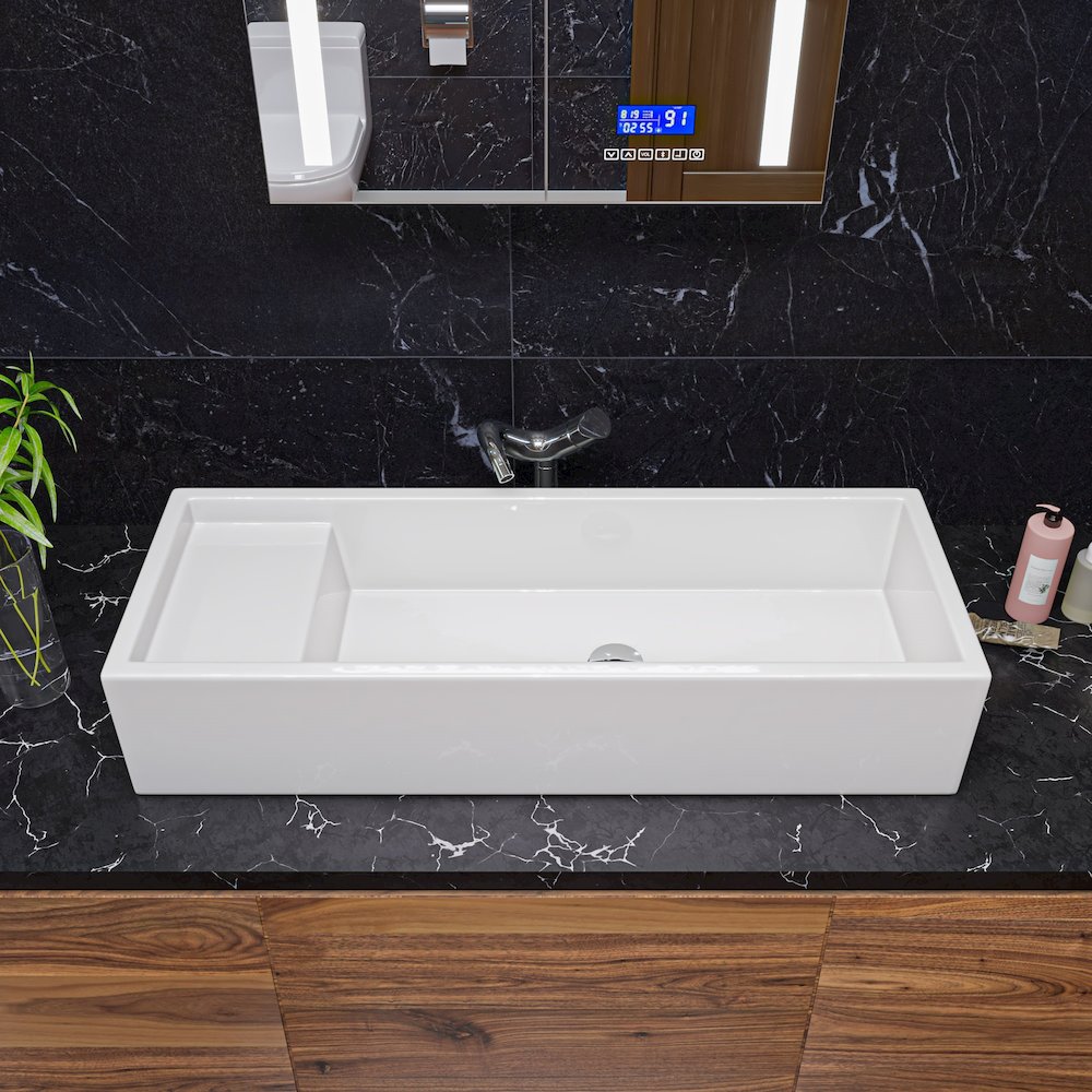 39" White Above Mount Fireclay Bathroom Trough Sink. Picture 3