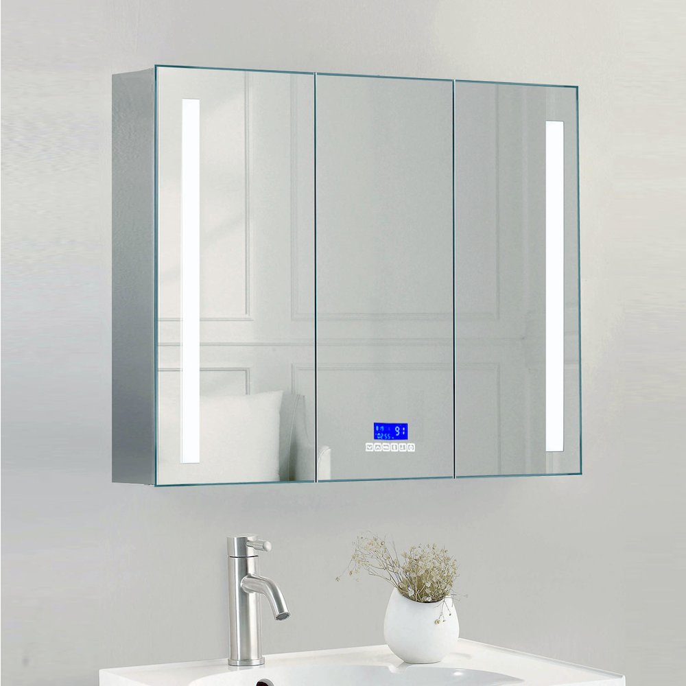42" x 28" Triple Door LED Light Bluetooth Medicine Cabinet. Picture 4