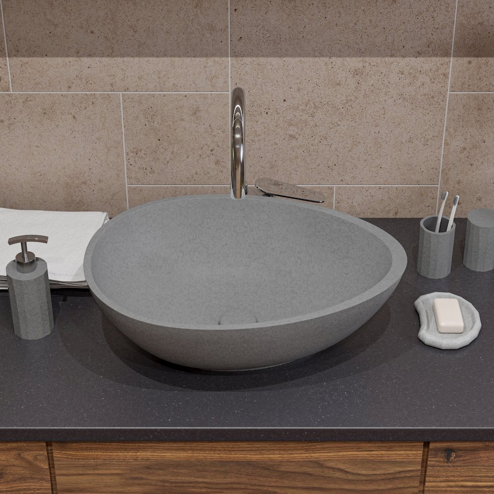 21" Solid Concrete Tear Drop Above Mount Vessel Sink. Picture 3