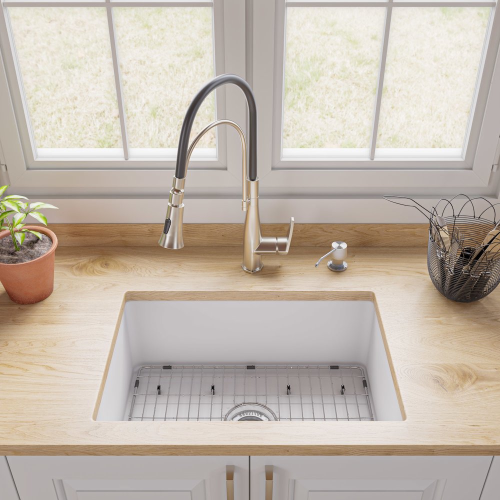 White 27" x 18" Fireclay Undermount / Drop In Firelcay Kitchen Sink. Picture 6