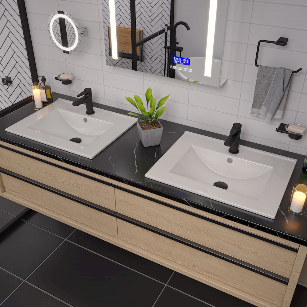 White 25" Rectangular Drop In Ceramic Sink with Faucet Hole. Picture 4