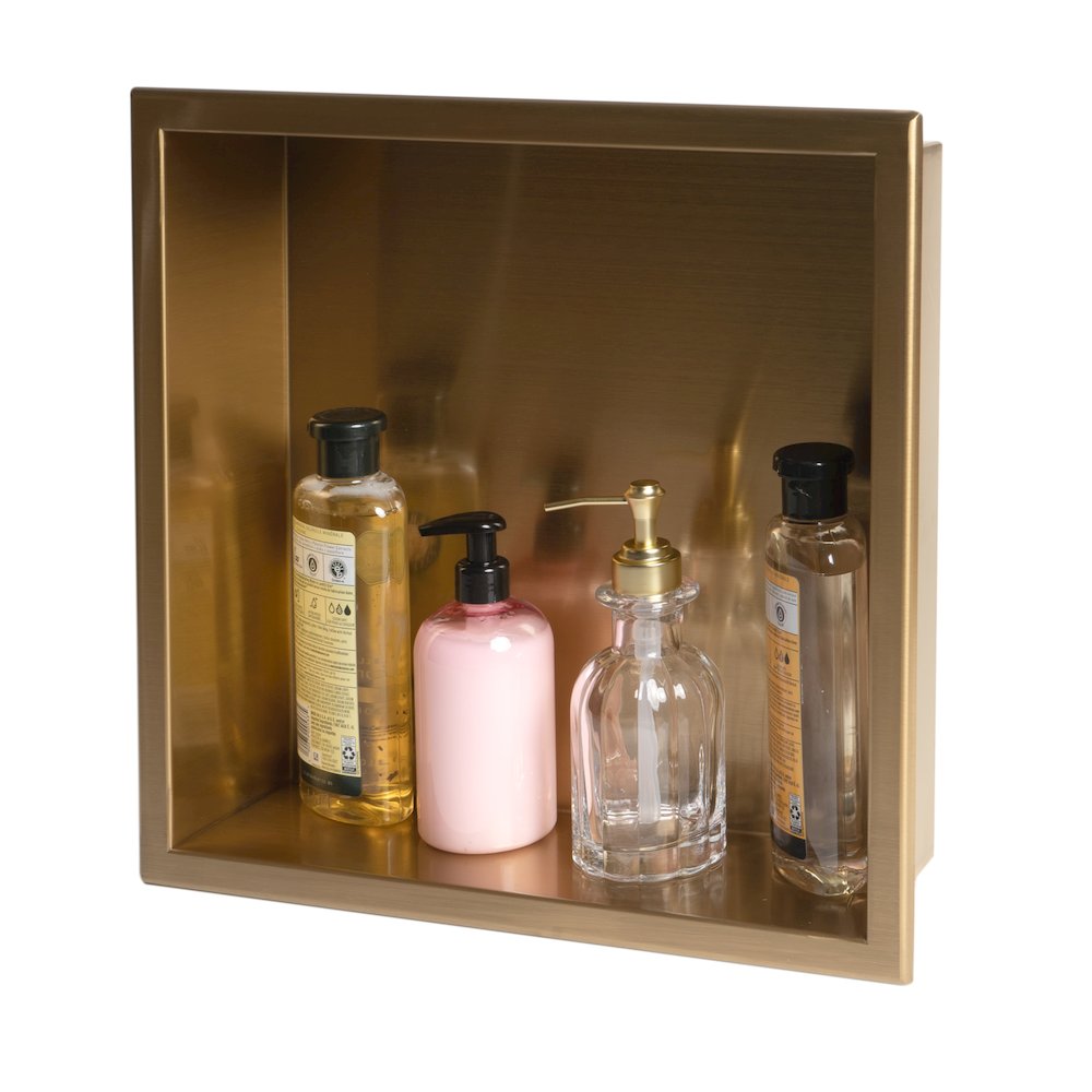 16" x 16" Brushed Gold PVD Steel Square Single Shelf Shower Niche. Picture 5