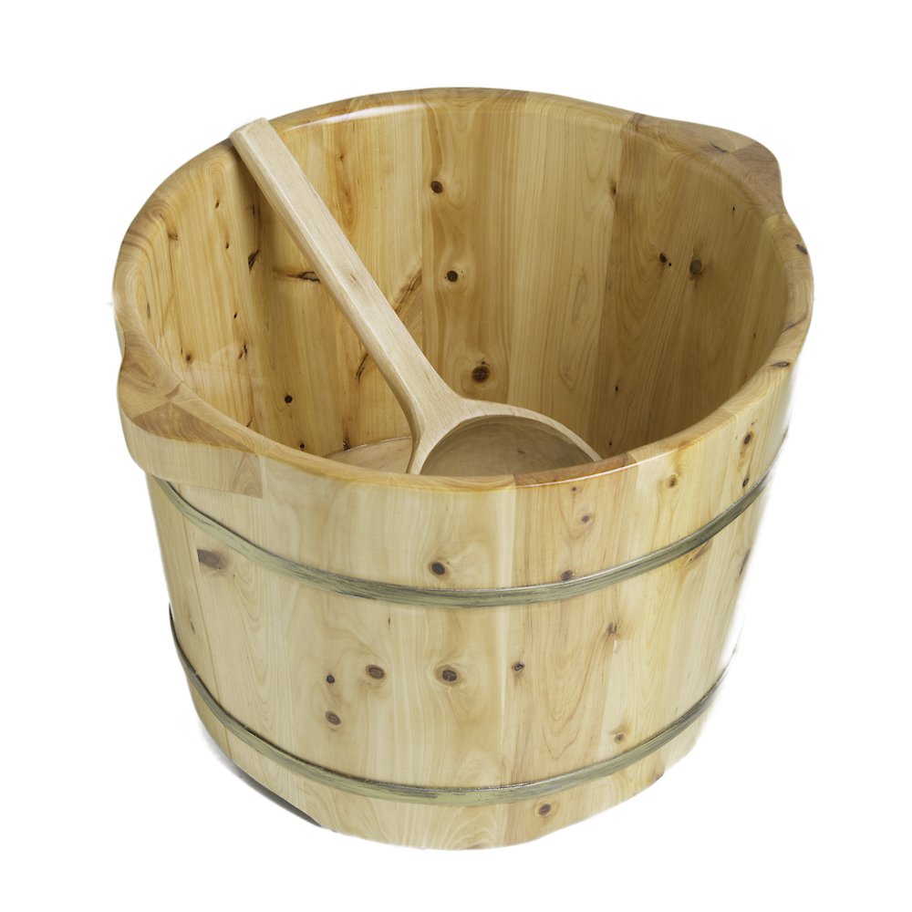 Round Wooden Cedar Foot Soaking Tub. Picture 1