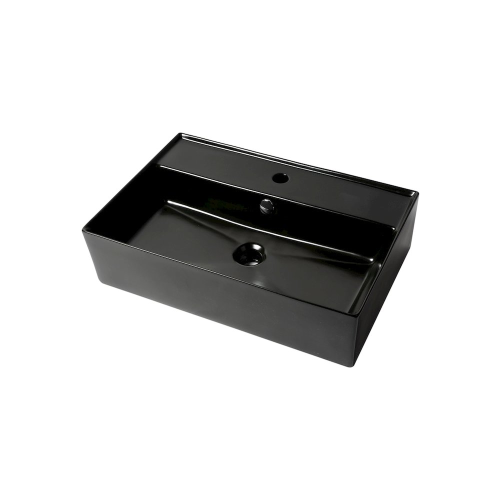 Black Matte 24" Modern Rectangular Above Mount Ceramic Sink with Faucet Hole. Picture 1