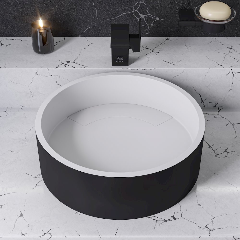 Black Matte 15" Round Solid Surface Resin Sink. Picture 4