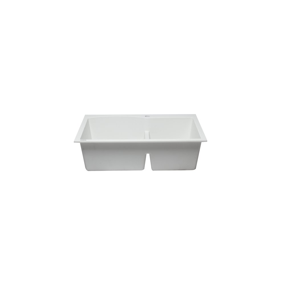 White 33" Double Bowl Drop In Granite Composite Kitchen Sink. Picture 5