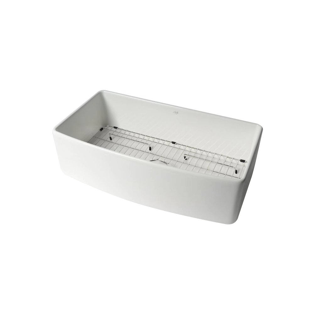 ALFI Brand White Smooth Curved Apron 36" x 20" Single Bowl Fireclay Farm Sink. Picture 5