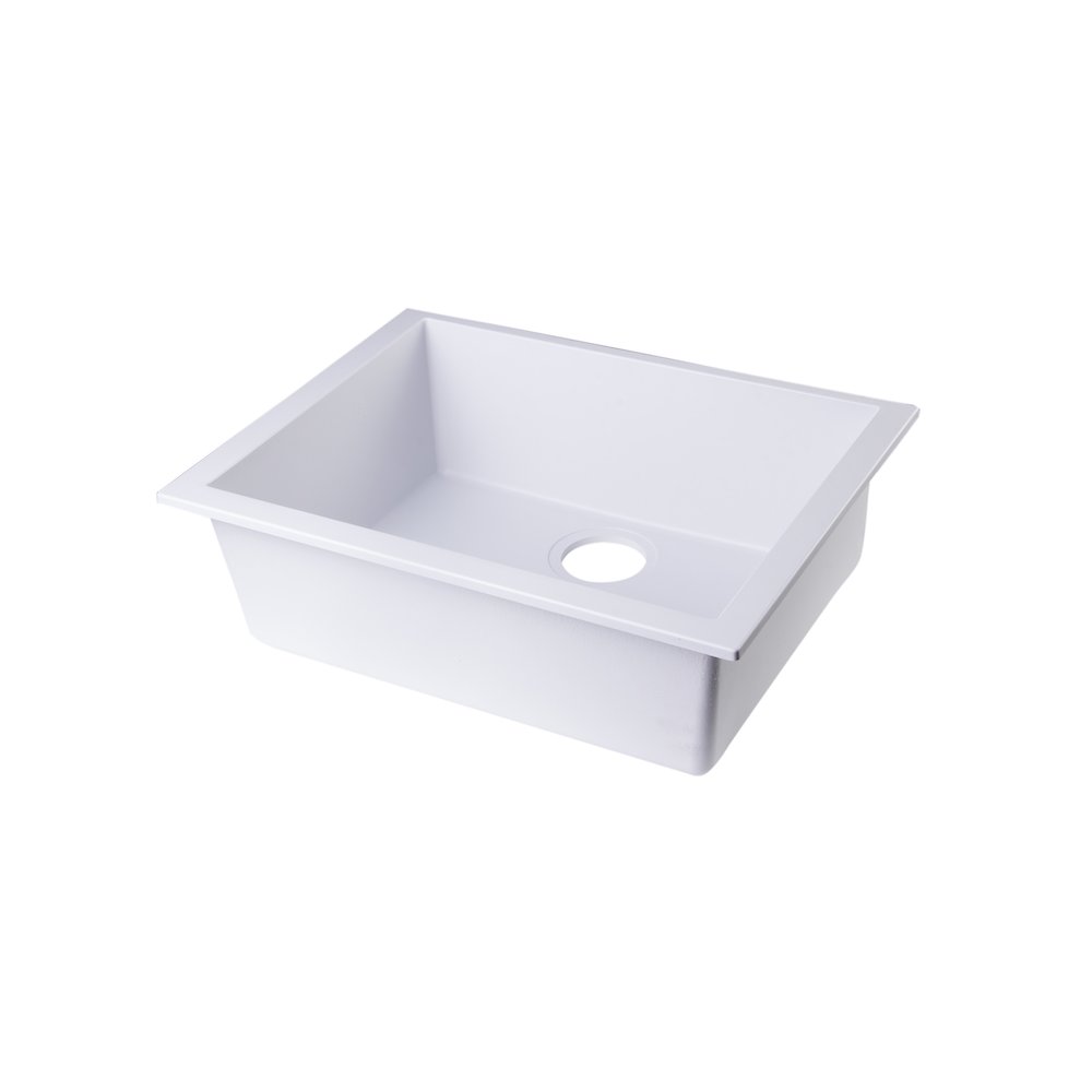 White 24" Undermount Single Bowl Granite Composite Kitchen Sink. Picture 5