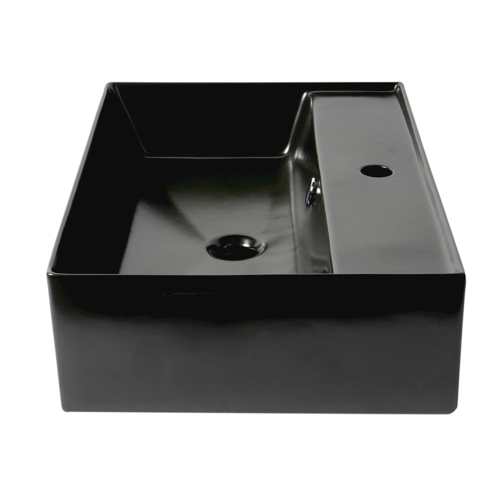 Black Matte 24" Modern Rectangular Above Mount Ceramic Sink with Faucet Hole. Picture 4