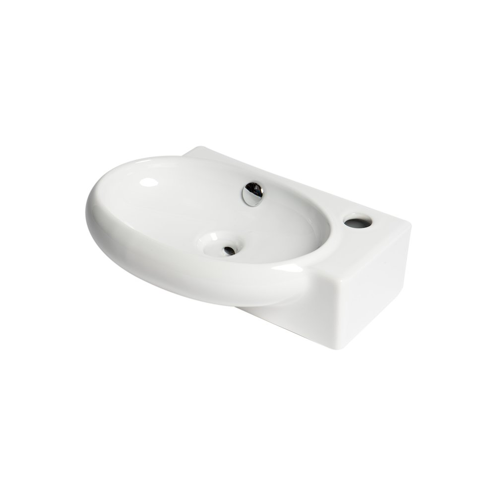White 17" Small Wall Mounted Ceramic Sink with Faucet Hole. Picture 1