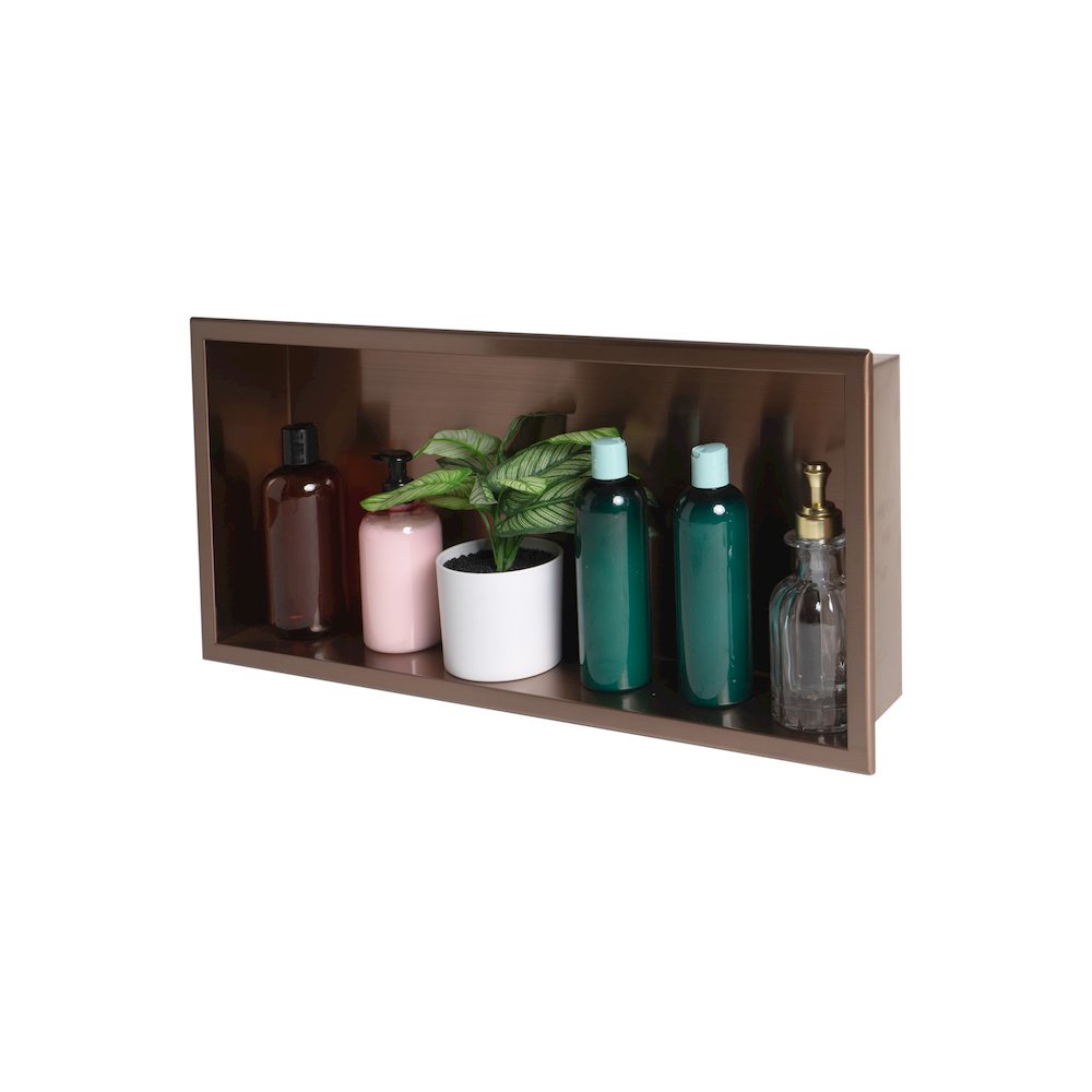 Brushed Copper PVD Stainless Steel Horizontal Single Shelf Shower Niche. Picture 5
