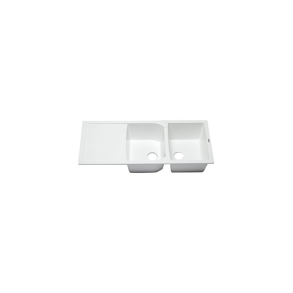 White 46" Double Bowl Granite Composite Kitchen Sink with Drainboard. Picture 8