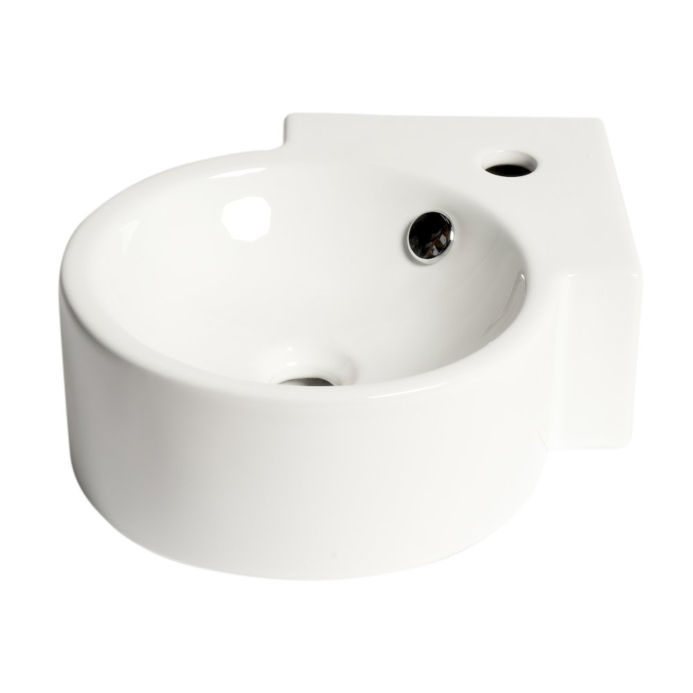 White 17" Tiny Corner Wall Mounted Ceramic Sink with Faucet Hole. Picture 1