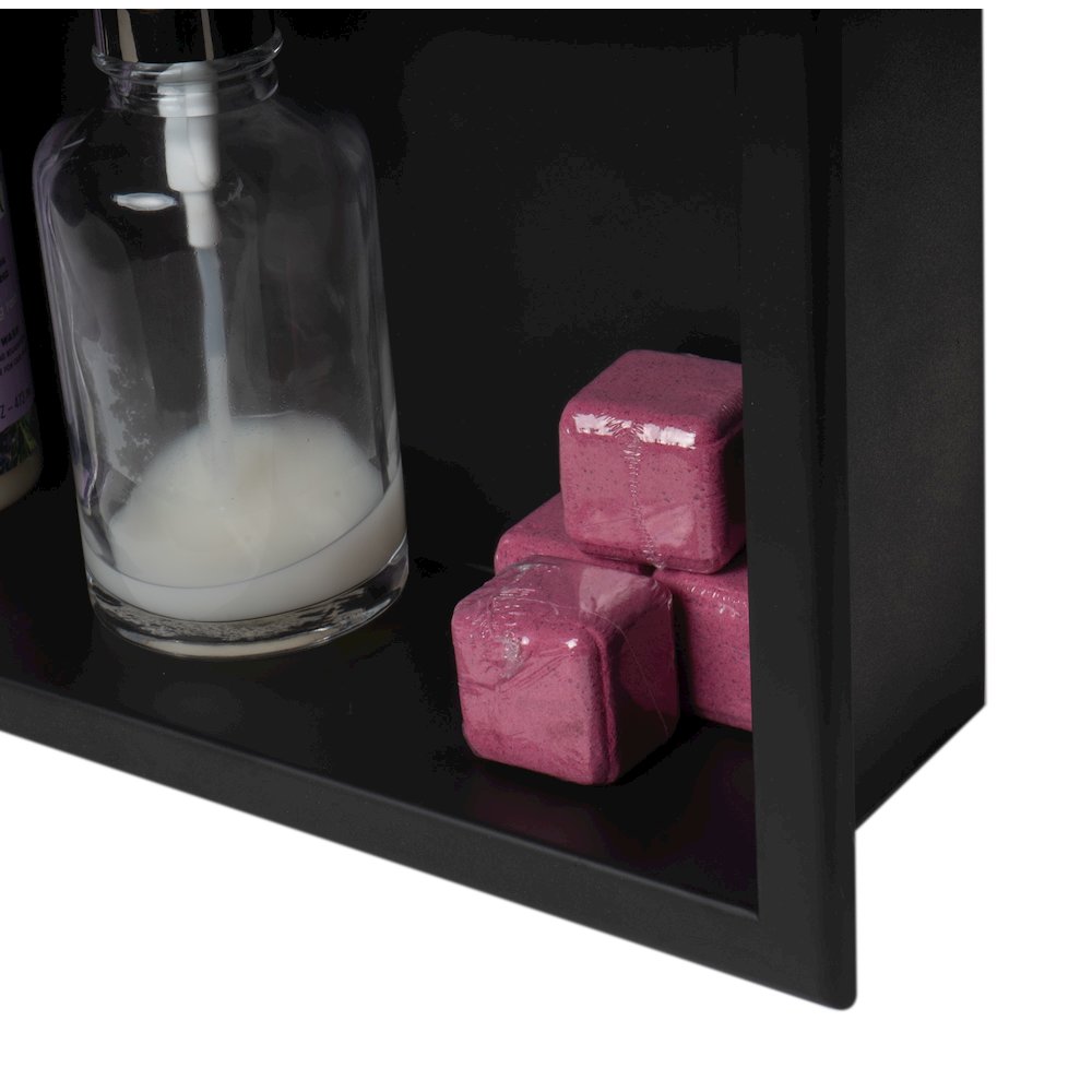16" x 16" Black Matte Stainless Steel Square Single Shelf Bath Shower Niche. Picture 7