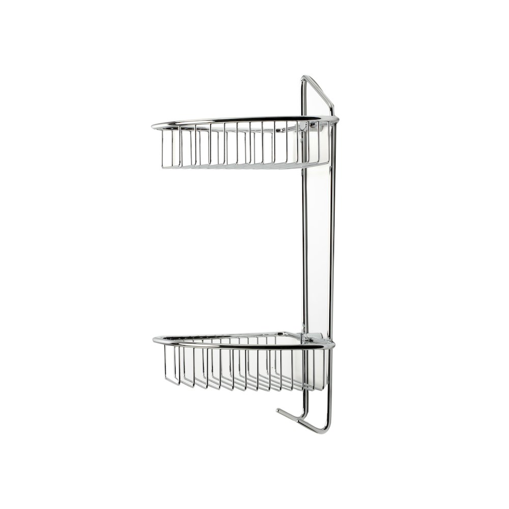 Polished Chrome Corner Mounted Double Basket Shower Shelf Bathroom Accessory. Picture 3