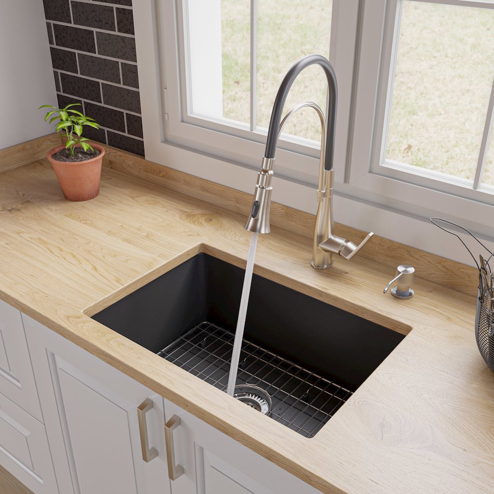 Black Matte 27" x 18" Fireclay Undermount / Drop In Firelcay Kitchen Sink. Picture 5