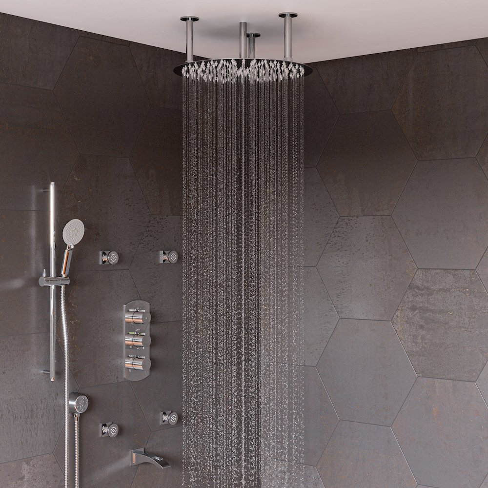 Polished Chrome Concealed 4-Way Thermostatic Valve Shower Mixer /W Round Knobs. Picture 7