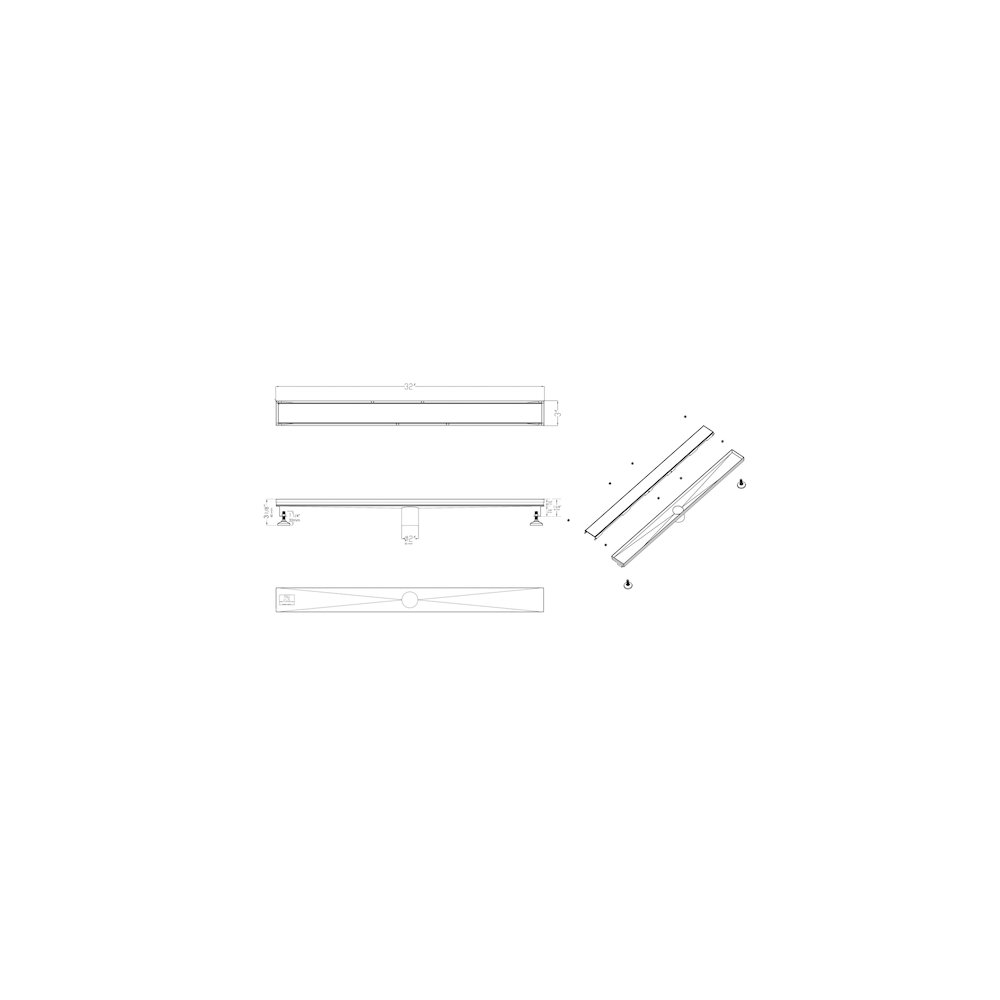 32" Black Matte Stainless Steel Linear Shower Drain with Solid Cover. Picture 7