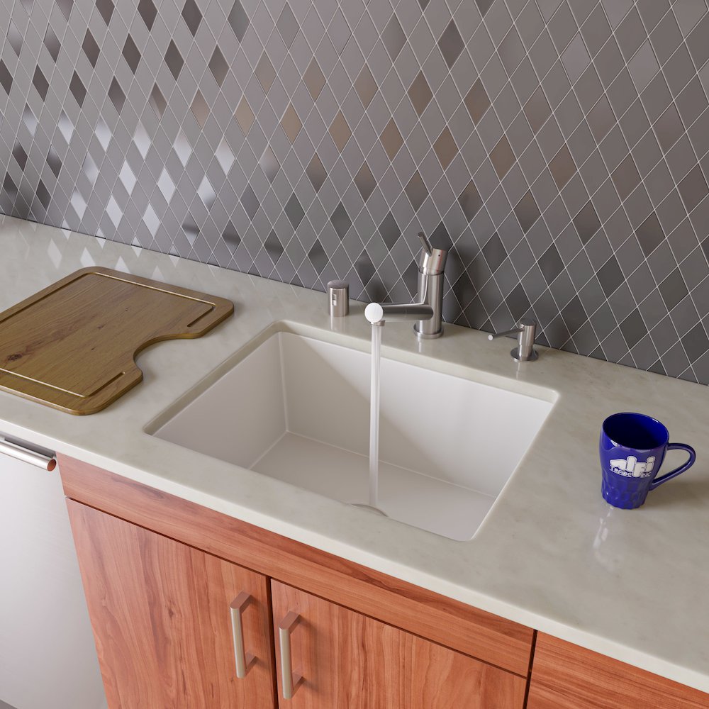 White 24" Undermount Single Bowl Granite Composite Kitchen Sink. Picture 2
