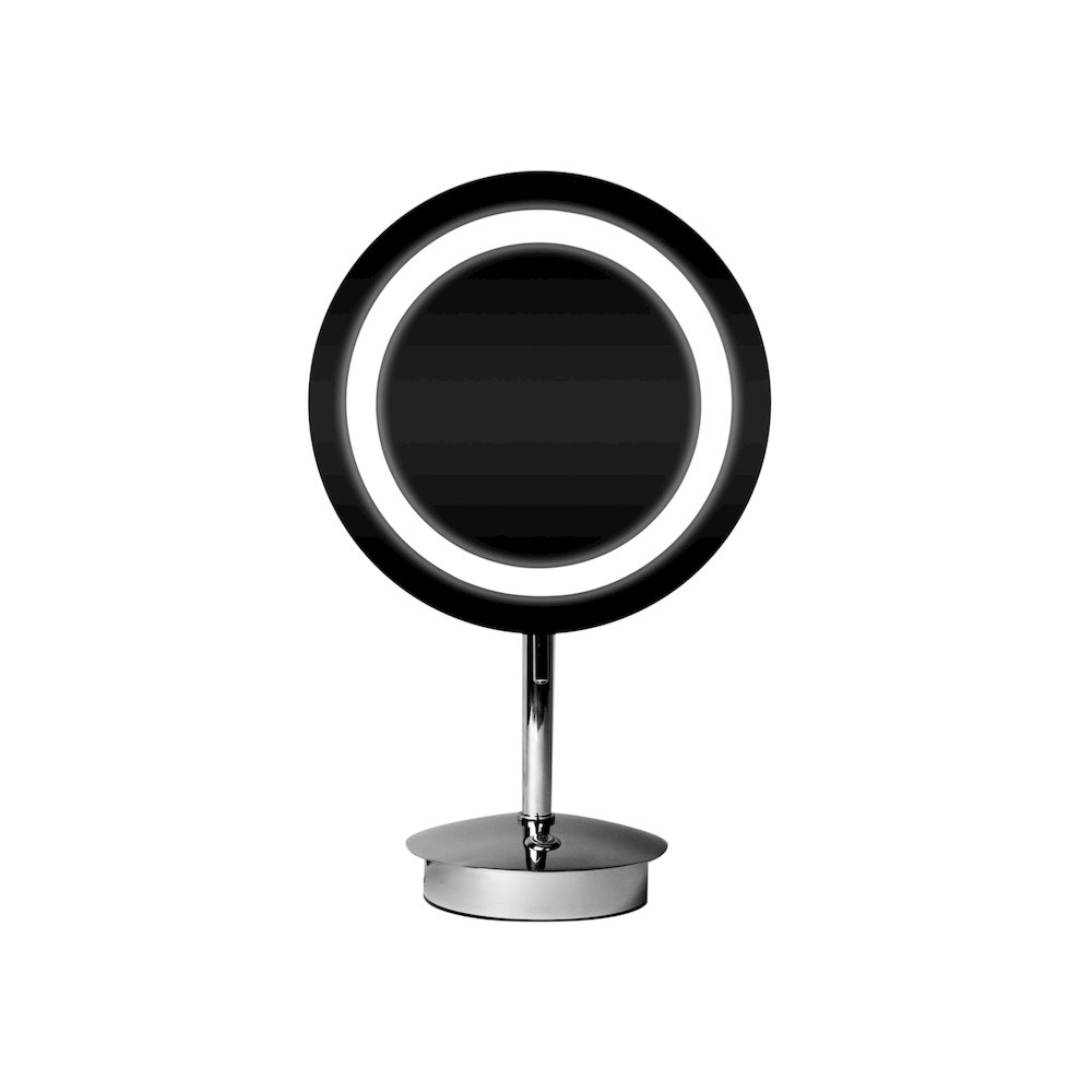 Polished Chrome Tabletop Round 9" 5x Magnifying Cosmetic Mirror with Light. Picture 7